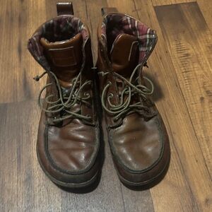 Men's Brown Leather Boots with Plaid Lining